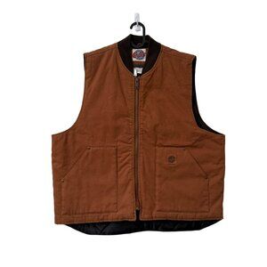 Cowboy Work Wear Brown Canvas Quilt Lined Full Zip Vest Mens Size XLarge